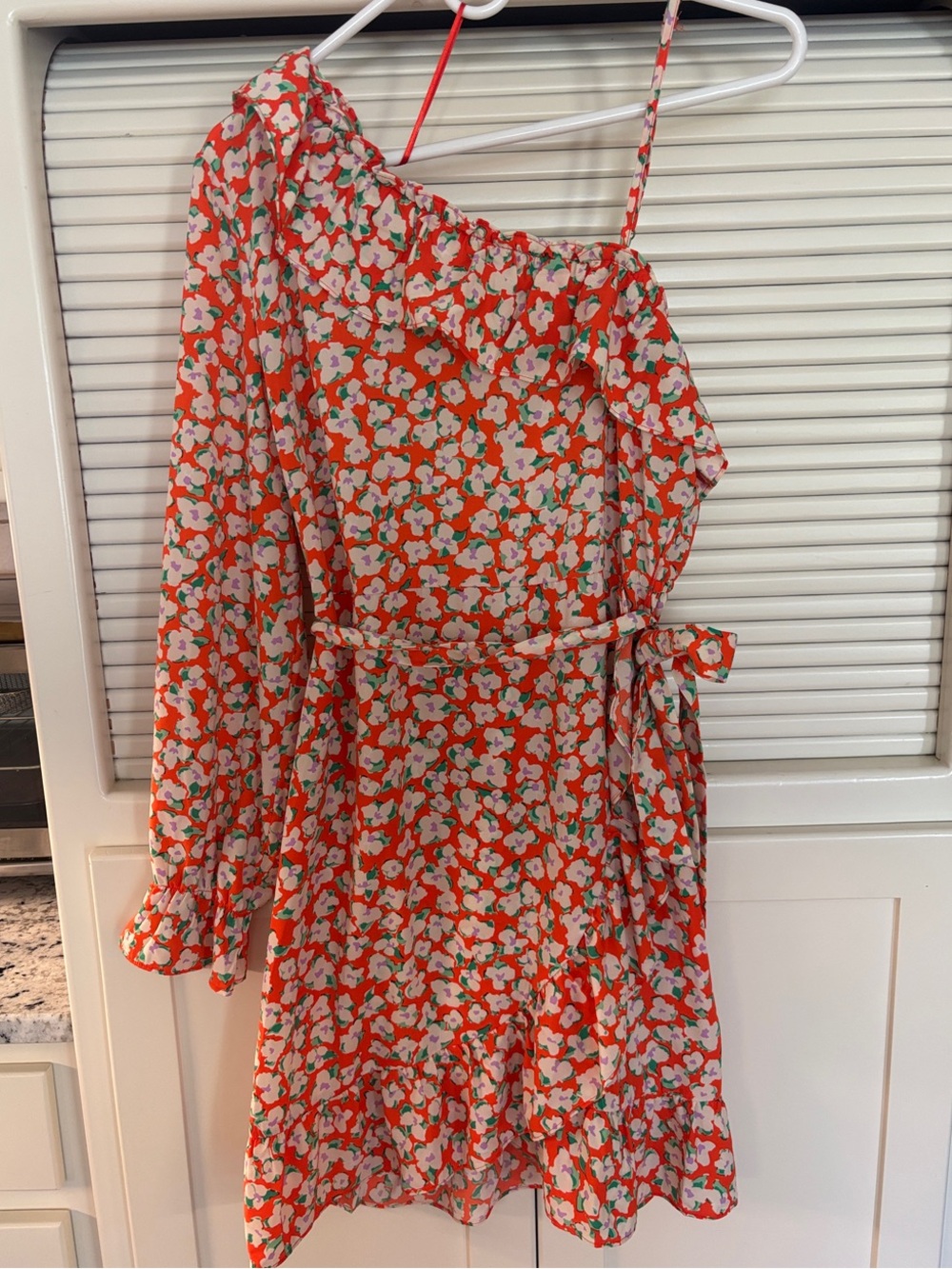 Vero Moda Orange Floral One-Shoulder Dress